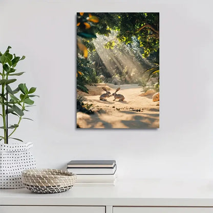 Realistic Rabbit Play Scene on Sandy Beach 40x60cm Metal Print Ready to Hang - Bella Home Decor