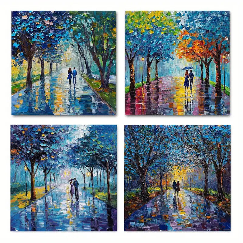 4pcs Abstract Tree Poster, Vibrant Colorful Wall Art Canvas Framed