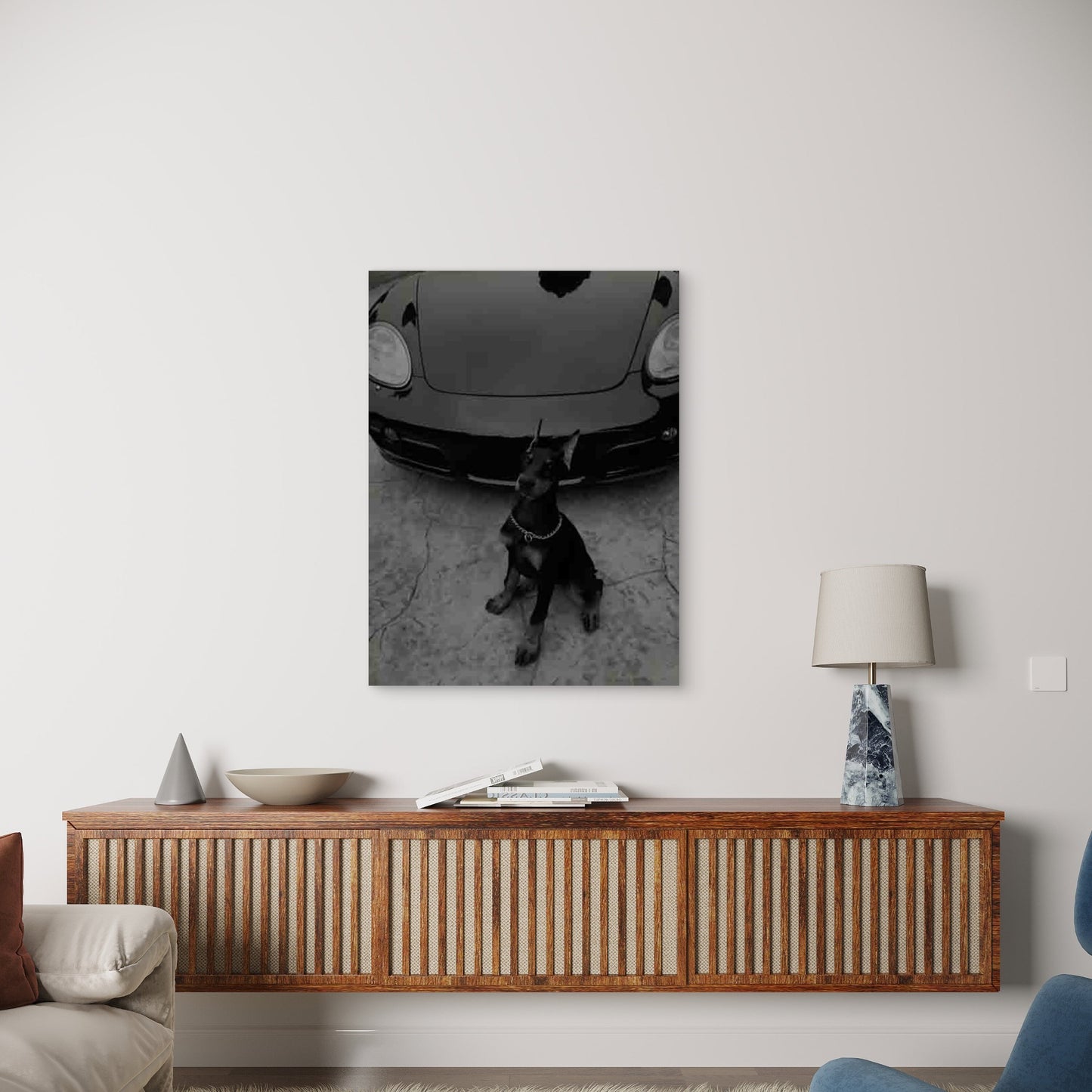 Doberman & Luxury Car Metal Print Ready to Hang