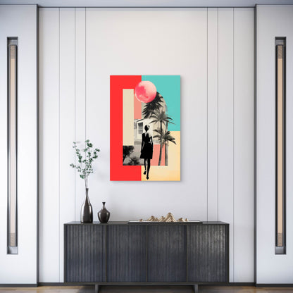 Vintage-Style Silhouette of a Woman in a Black Dress Metal Print Ready to Hang