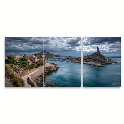 3pcs Lighthouse & Ocean View Metal Print Ready to Hang Art