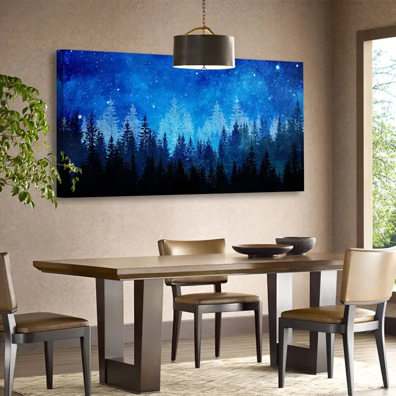 Abstract Blue Forest Night Starry Sky Wall Art canvas office home room framed 120x60cm - Bella Home Decor