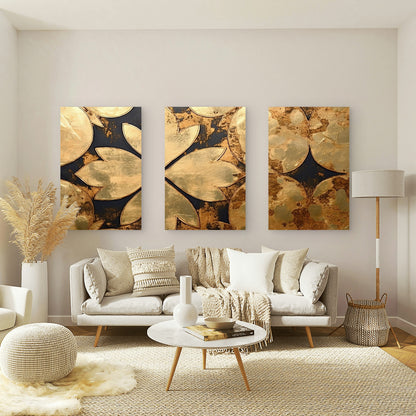 3pcs Gold Lotus Flower Abstract Modern Wall Art Set Canvas Framed 60x90cm - High Quality Print 100% Australian Made Wall Canvas Ready to Hang