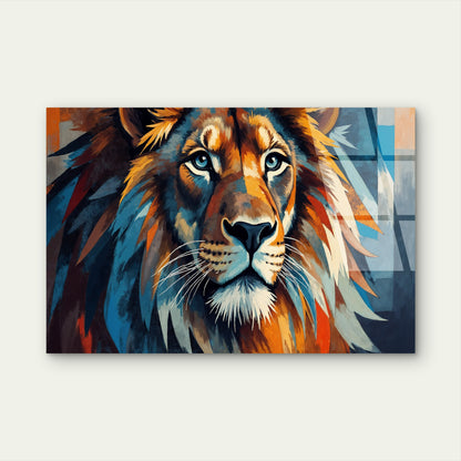 Colorful Abstract Lion King Blue Orange Acrylic Glass Printing Wall Art Australian Made Quality