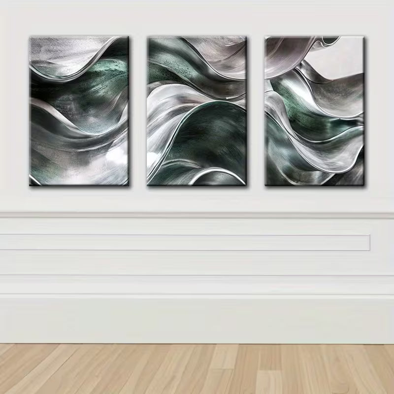 3pcs Wavy Abstract Design Wall Art Set Canvas Framed 40x60cm - High Quality Print 100% Australian Made Wall Canvas Ready to Hang