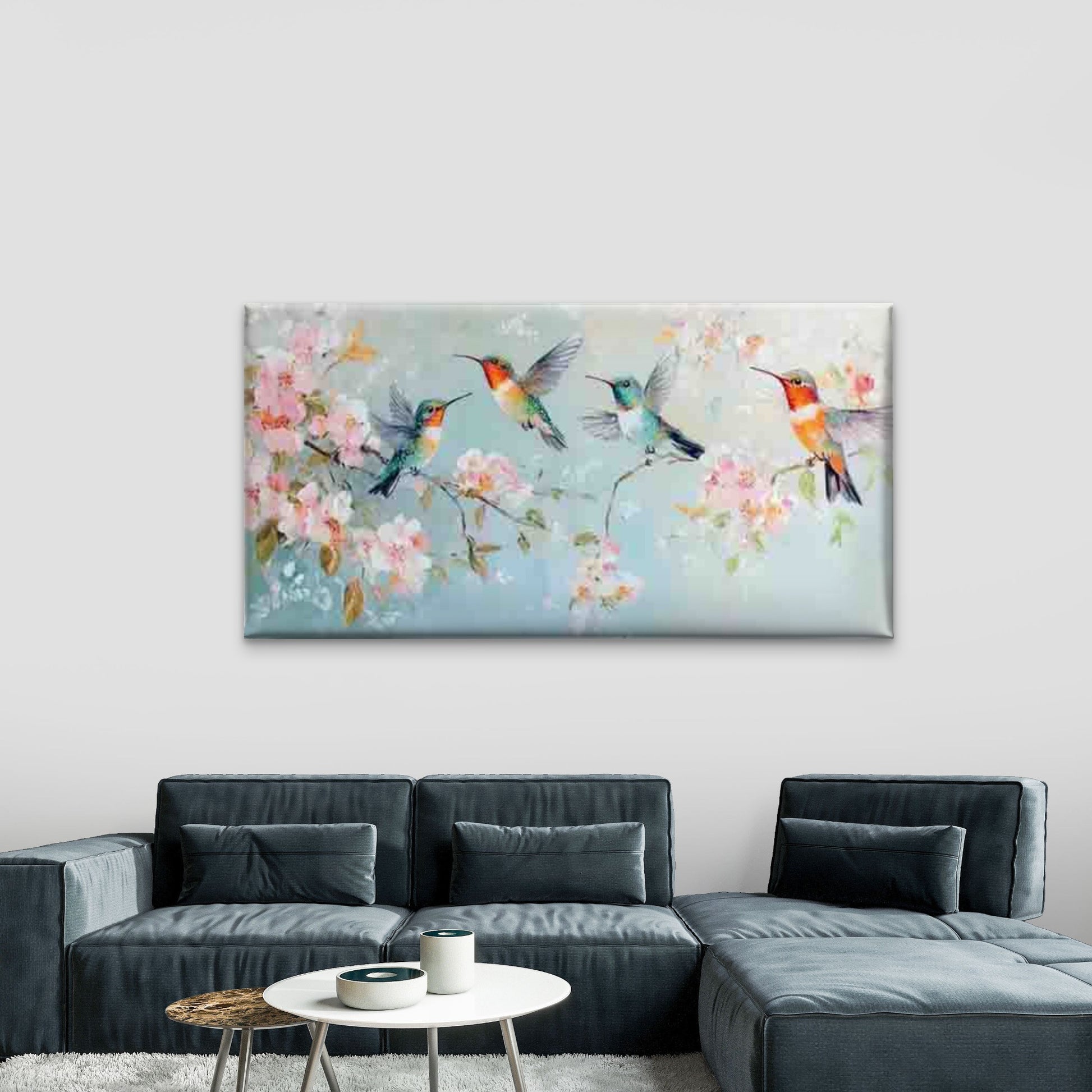 Hummingbirds in Flight Among Wall Art Canvas Office Home Room Framed 120x60cm - Bella Home Decor