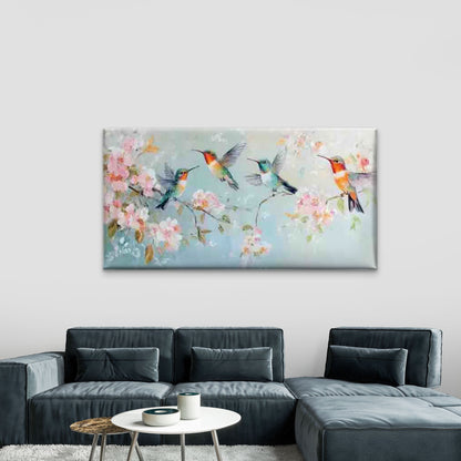 Hummingbirds in Flight Among Wall Art Canvas Office Home Room Framed 120x60cm - Bella Home Decor