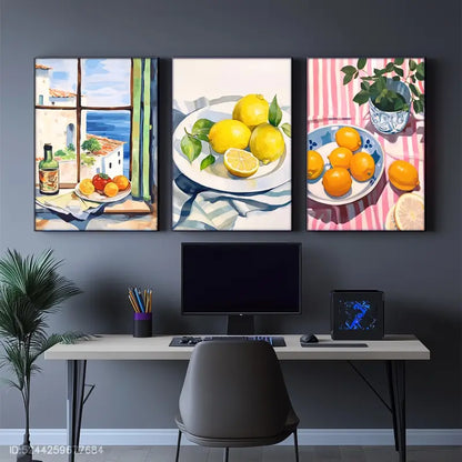 3pcs Lemon Wall Art Prints Metal Print Ready to Hang Art