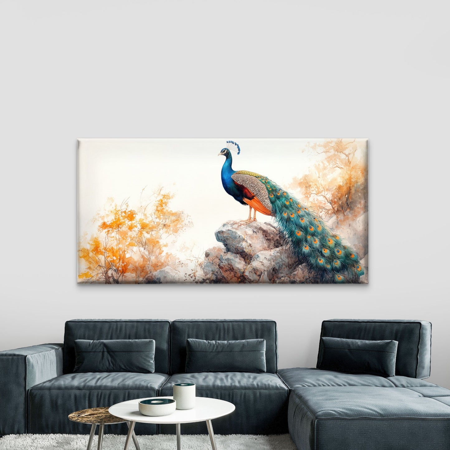 Majestic Peacock On A Rock Wall Art Canvas Office Home Room Framed 120x60cm