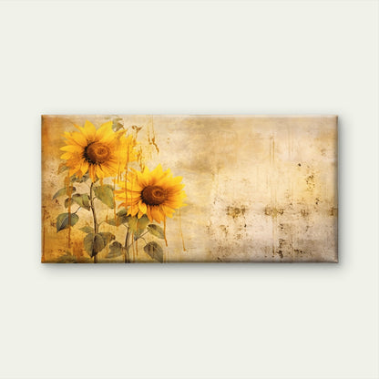 Vintage Sunflower Textured Paint Wall Art Canvas Office Home Framed 120x60cm