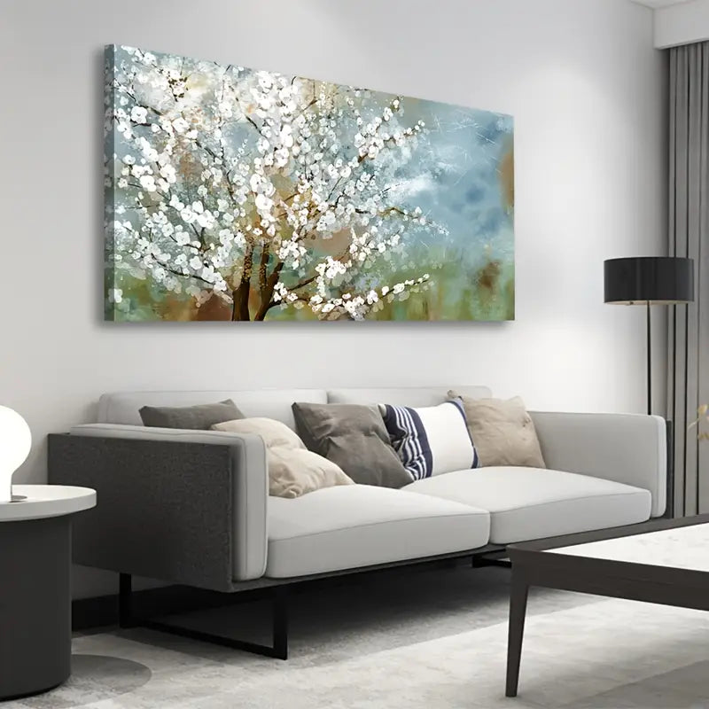 Modern Abstract Blossoming Plum Tree Wall Art canvas office home room framed 120x60cm - Bella Home Decor