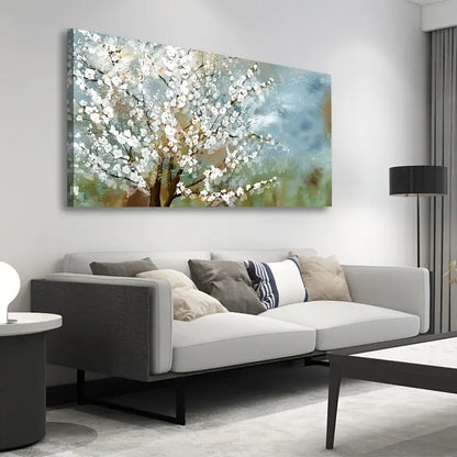 Modern Abstract Blossoming Plum Tree Wall Art canvas office home room framed 120x60cm - Bella Home Decor