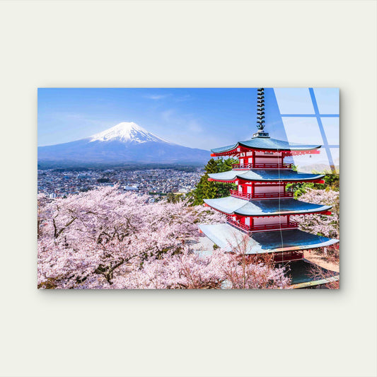 Japan Mount Fuji Pagoda Tempered Glass Printing Wall Art Australian Made Quality