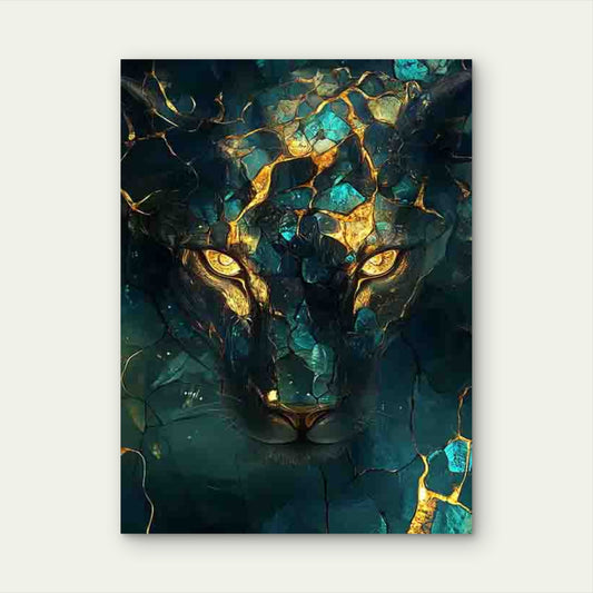 Striking Lion Face with Cracked Glass Effect 60x90cm Metal Print Ready to Hang