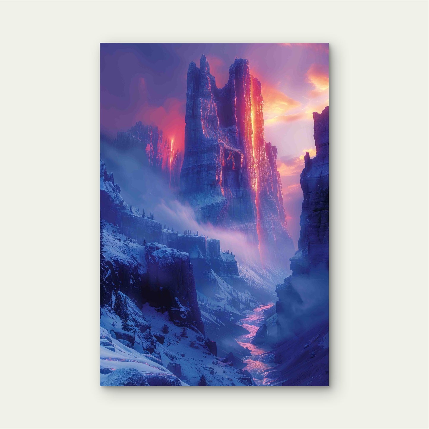 Mystical Canyon with Glowing Light 60x90cm Metal Print Ready to Hang