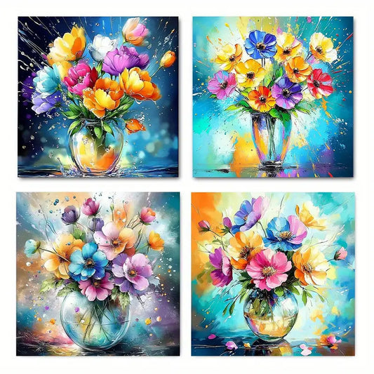 4pcs  Splash Ink Floral Design Elegant e Wall Art Canvas Framed