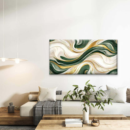 Abstract Waves in Green, White Wall Art Canvas Office Home Room Framed 120x60cm - Bella Home Decor