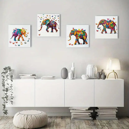 4pcs Elephant & Butterfly Canvas  Wall Art Canvas Framed