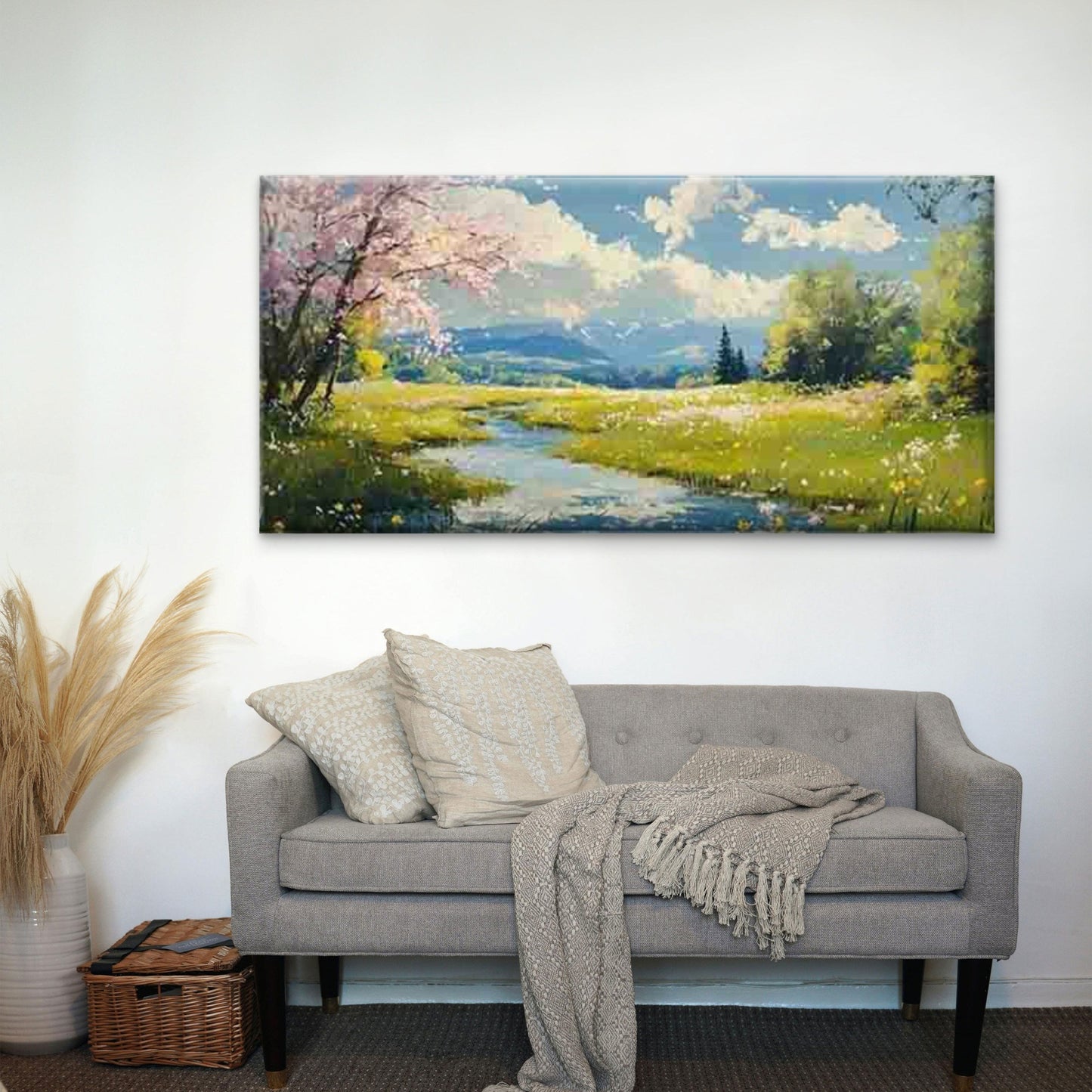 Spring Meadow Wall Art Canvas Office Home Room Framed 120x60cm - Bella Home Decor