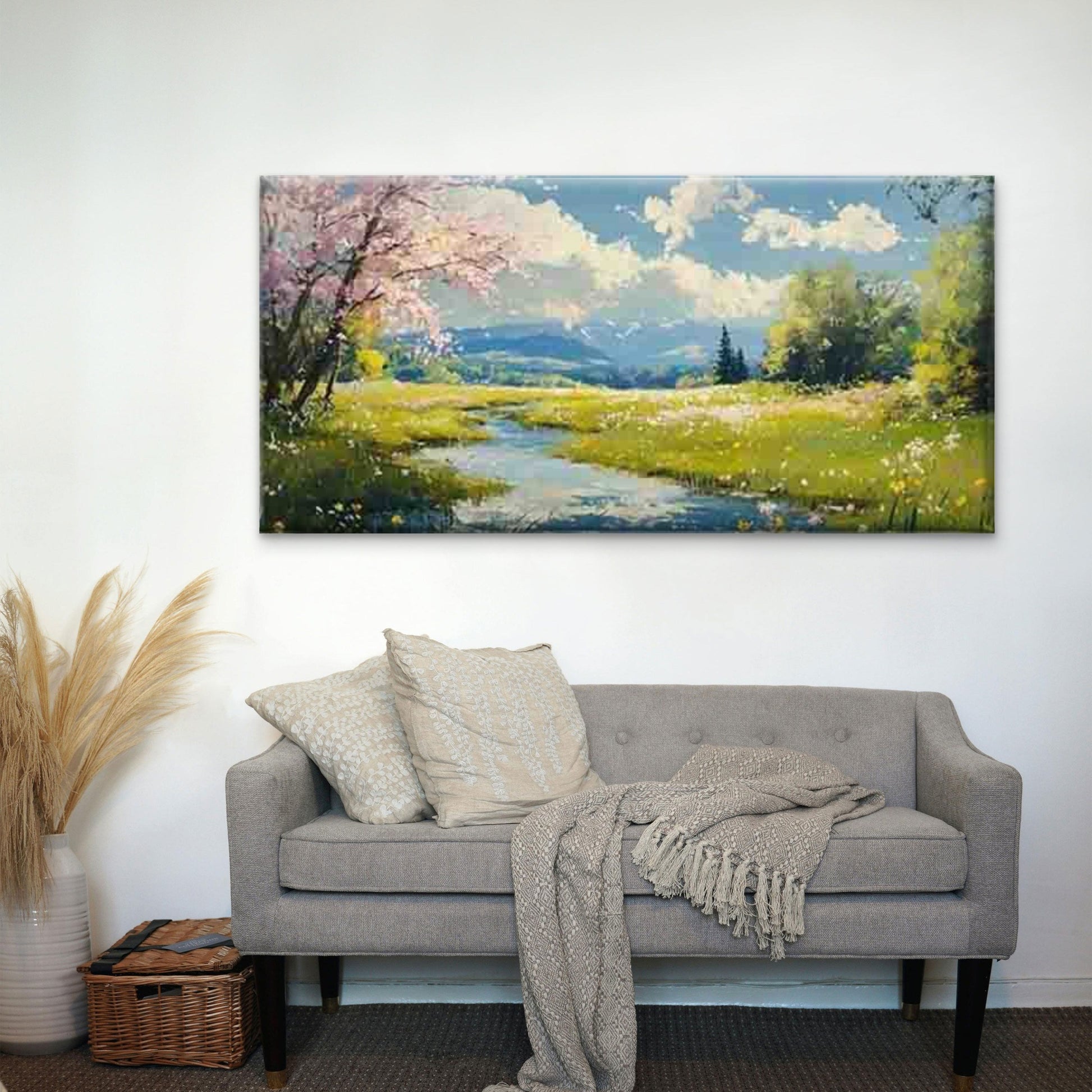 Spring Meadow Wall Art Canvas Office Home Room Framed 120x60cm - Bella Home Decor