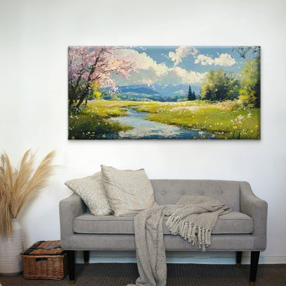 Spring Meadow Wall Art Canvas Office Home Room Framed 120x60cm - Bella Home Decor