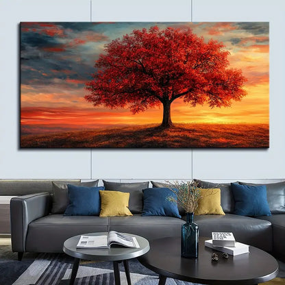 Majestic Tree Sunset Scene wall canvas office home room framed 120x60cm - Bella Home Decor