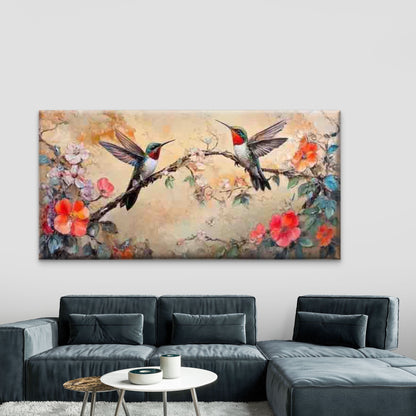 Hummingbird in Garden Wall Art Canvas Office Home Room Framed 120x60cm