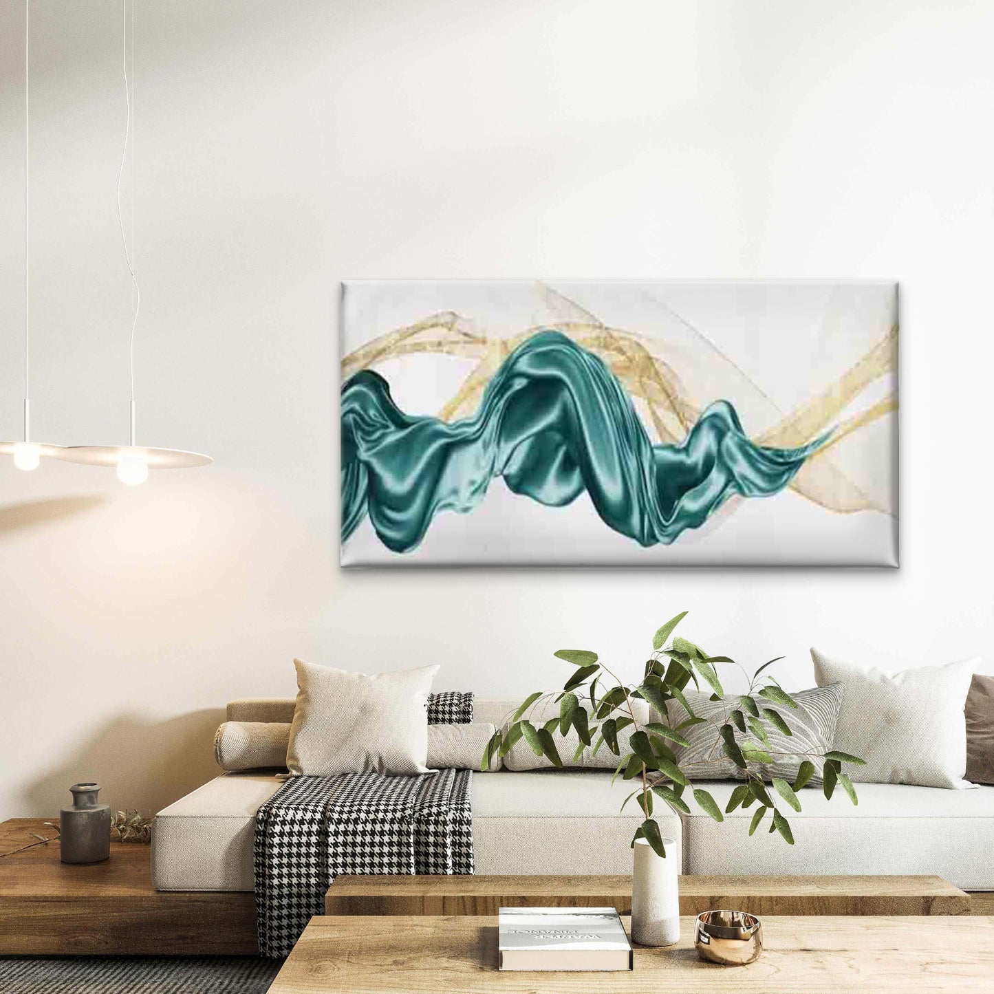 Satin Drapes Flowing Waves Wall Art Canvas Office Home Room Framed 120x60cm - Bella Home Decor
