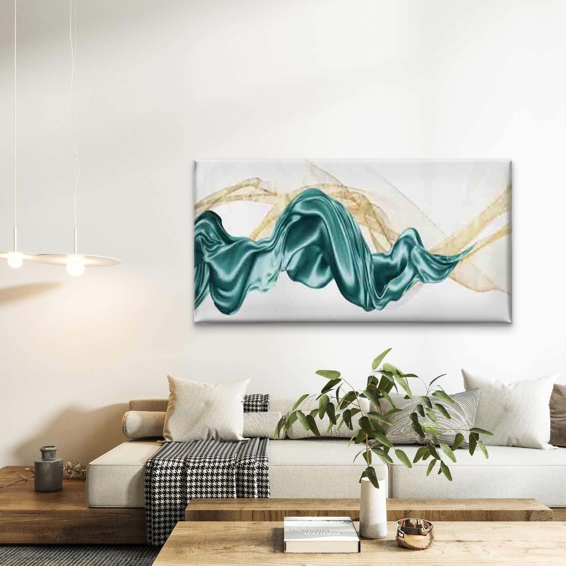Satin Drapes Flowing Waves Wall Art Canvas Office Home Room Framed 120x60cm - Bella Home Decor