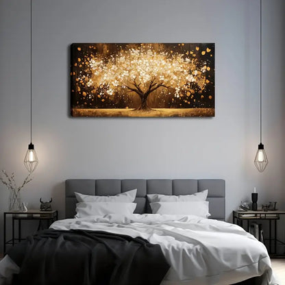 Elegant Tree With White Golden Wall Art Canvas Office Home Room Framed 120x60cm - Bella Home Decor