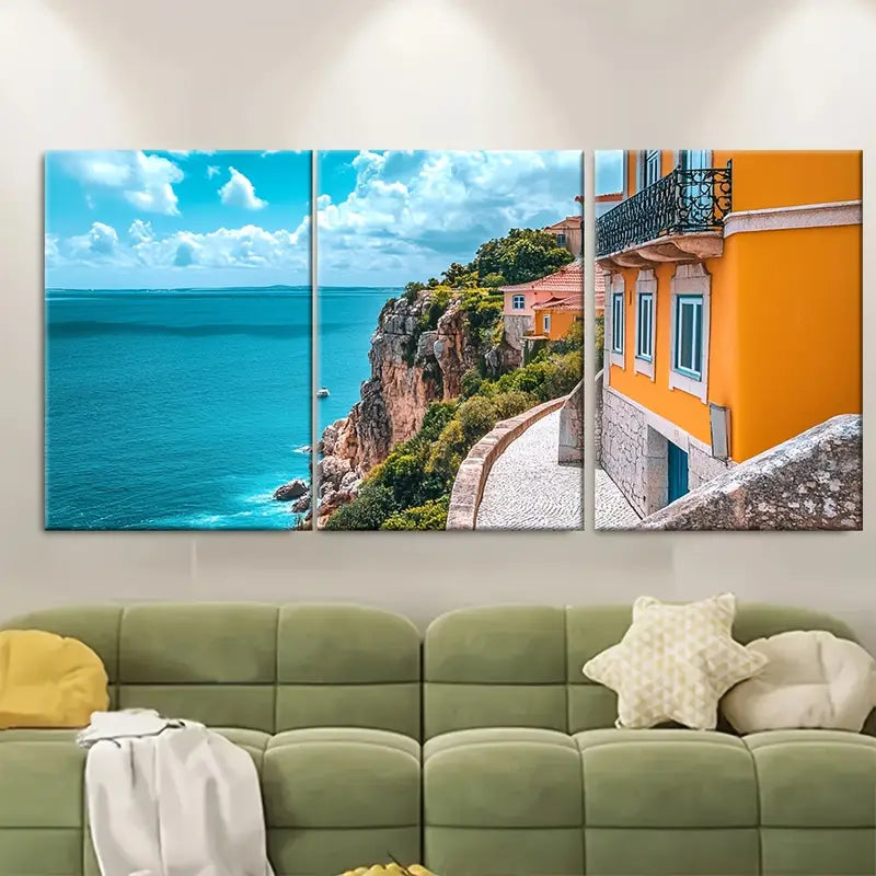 3pcs Setubal Portugal Coastal City Print Wall Art Set Canvas Framed 40x60cm - High Quality Print 100% Australian Made Wall Canvas Ready to Hang