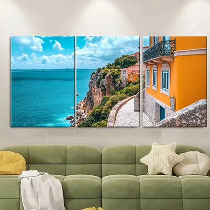 3pcs Setubal Portugal Coastal City Print Wall Art Set Canvas Framed 60x90cm - High Quality Print 100% Australian Made Wall Canvas Ready to Hang