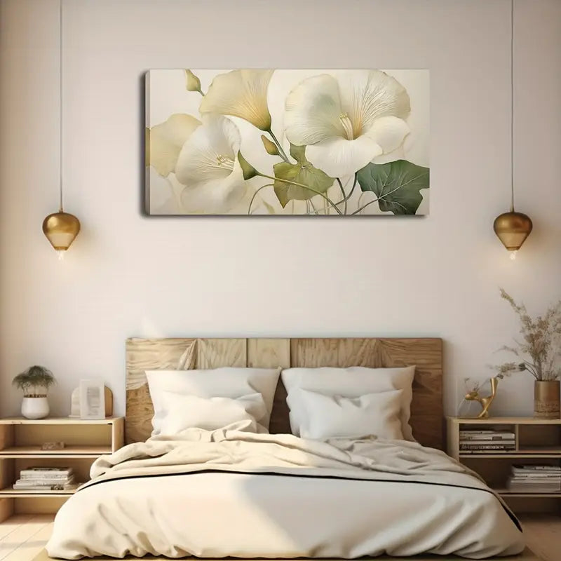 Morning Glory Elegant White Wall Art Canvas Office Home Room Framed 120x60cm - Bella Home Decor
