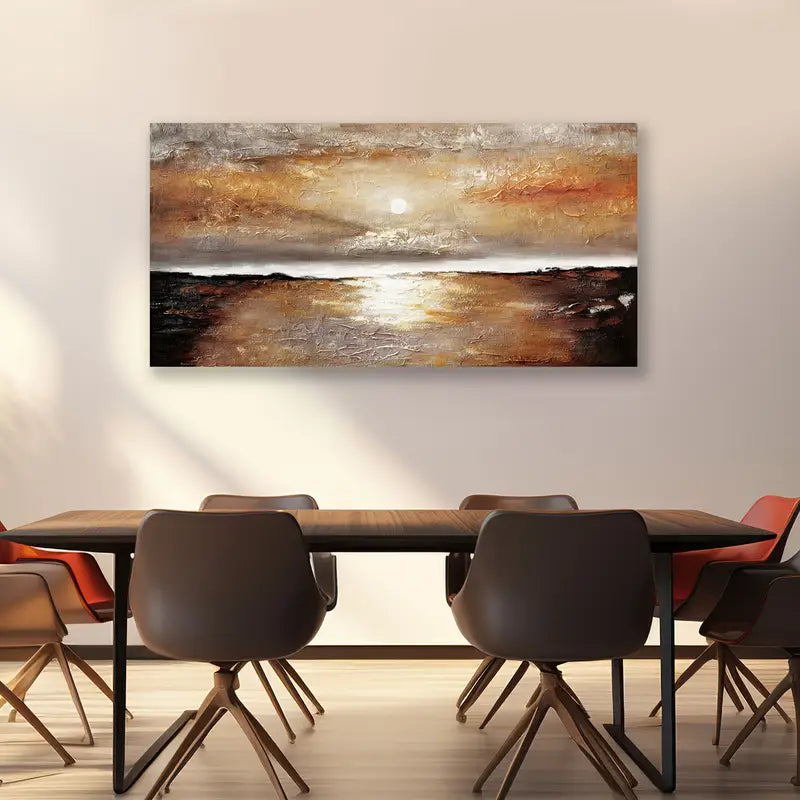 Golden Sunset Lake Scene wall canvas office home room framed 120x60cm - Bella Home Decor