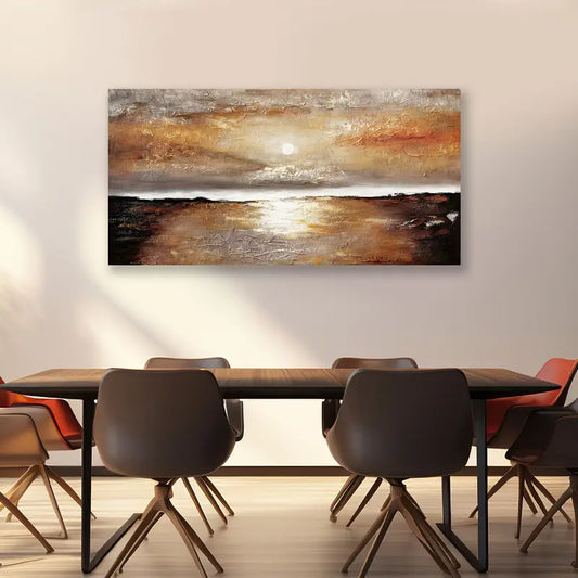 Golden Sunset Lake Scene wall canvas office home room framed 120x60cm - Bella Home Decor