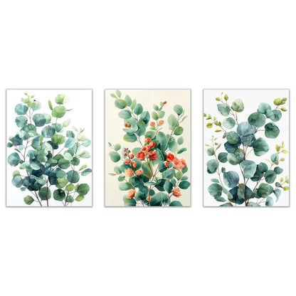 3pcs Set Green & Mint Eucalyptus Leaf Wall Art Set Canvas Framed 40x60cm - High Quality Print 100% Australian Made Wall Canvas Ready to Hang