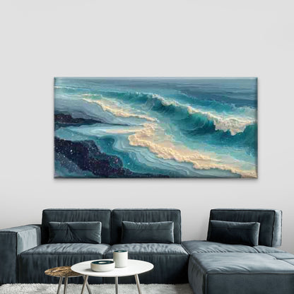 Ocean Waves And Seafoam Wall Art Canvas Office Home Room Framed 120x60cm