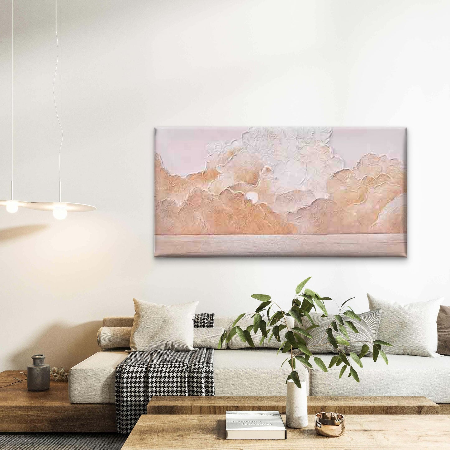 Pastel Clouds Painting in Soft Wall Art Canvas Office Home Room Framed 120x60cm - Bella Home Decor