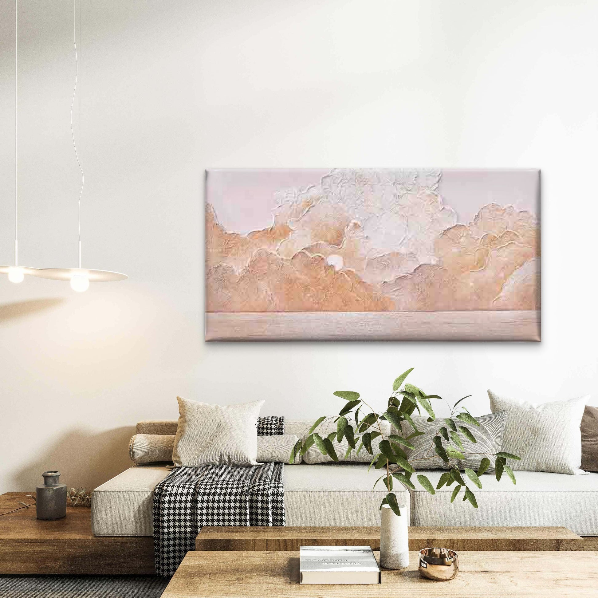 Pastel Clouds Painting in Soft Wall Art Canvas Office Home Room Framed 120x60cm - Bella Home Decor