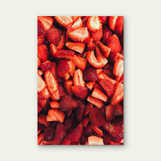 Close Up Of Many Cut Strawberries 60x90cm Metal Print Ready to Hang