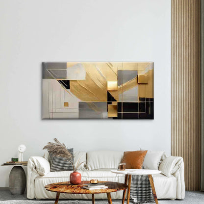 Abstract Design in Golden Wall Art Canvas Office Home Room Framed 120x60cm
