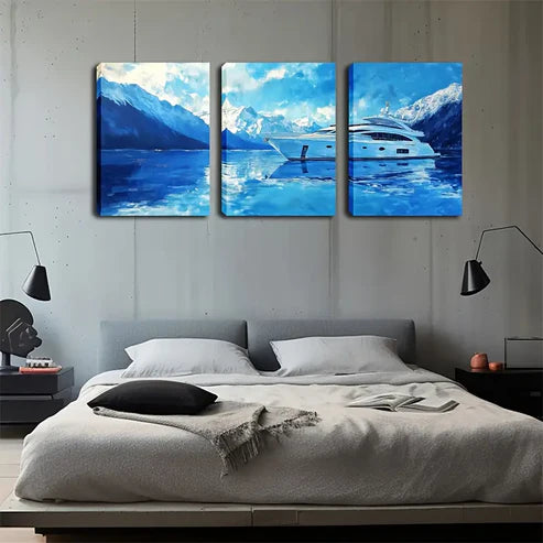 3pcs A Yacht In The Ice, Wall Art Set Wall Art Canvas Unframed - High Quality Print 100% Australian Made Wall Canvas - Bella Home Decor