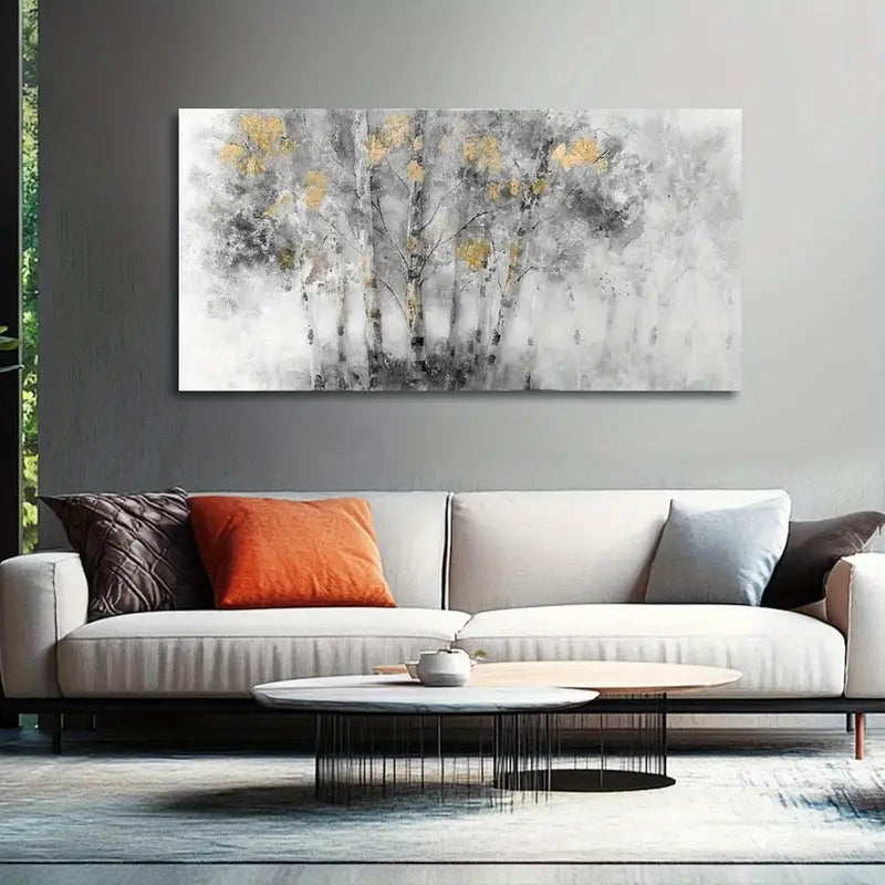 Grey & Golden Abstract Nature Wall Art canvas office home room framed 120x60cm - Bella Home Decor