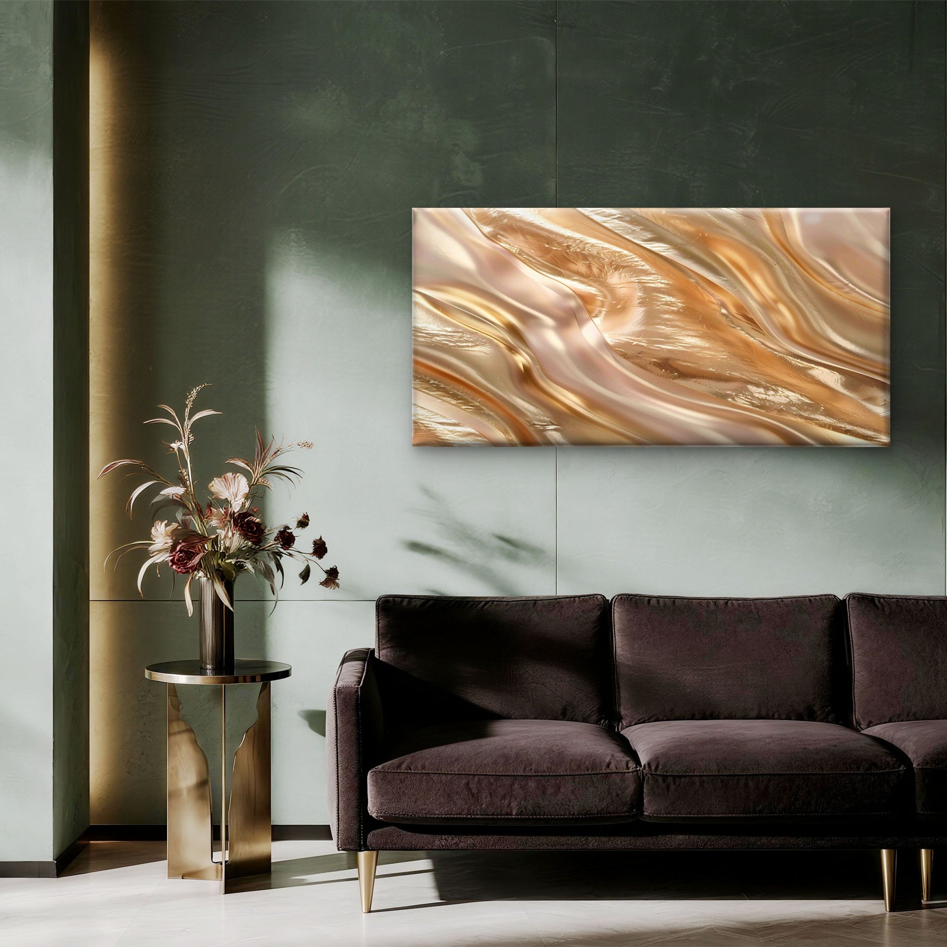 Liquid Satin Flowing Wave Wall Art Canvas Office Home Room Framed 120x60cm - Bella Home Decor