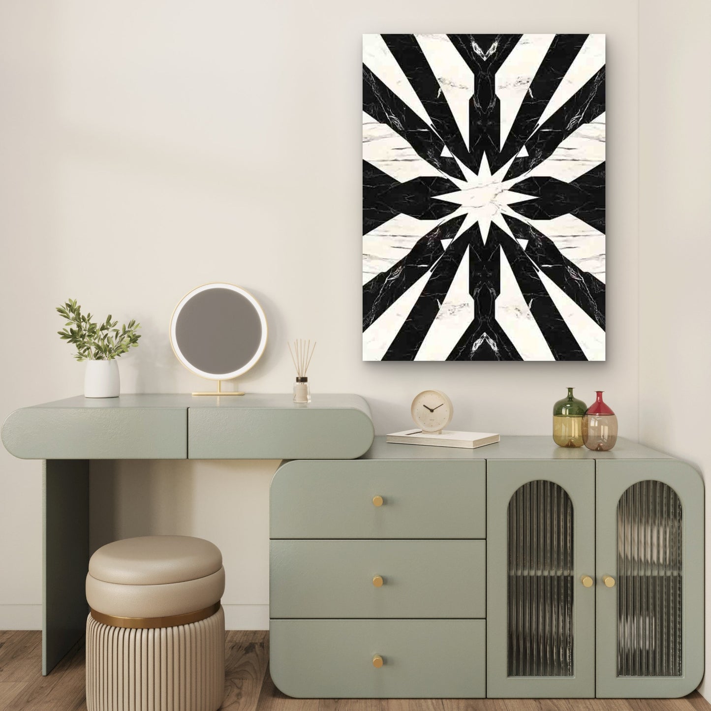 Black and White Geometric Pattern in Arch 40x60cm Metal Print Ready to Hang - Bella Home Decor