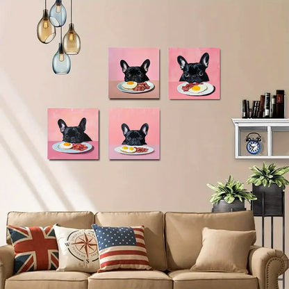 4pcs Charming Black French Bulldog   Wall Art Canvas Framed