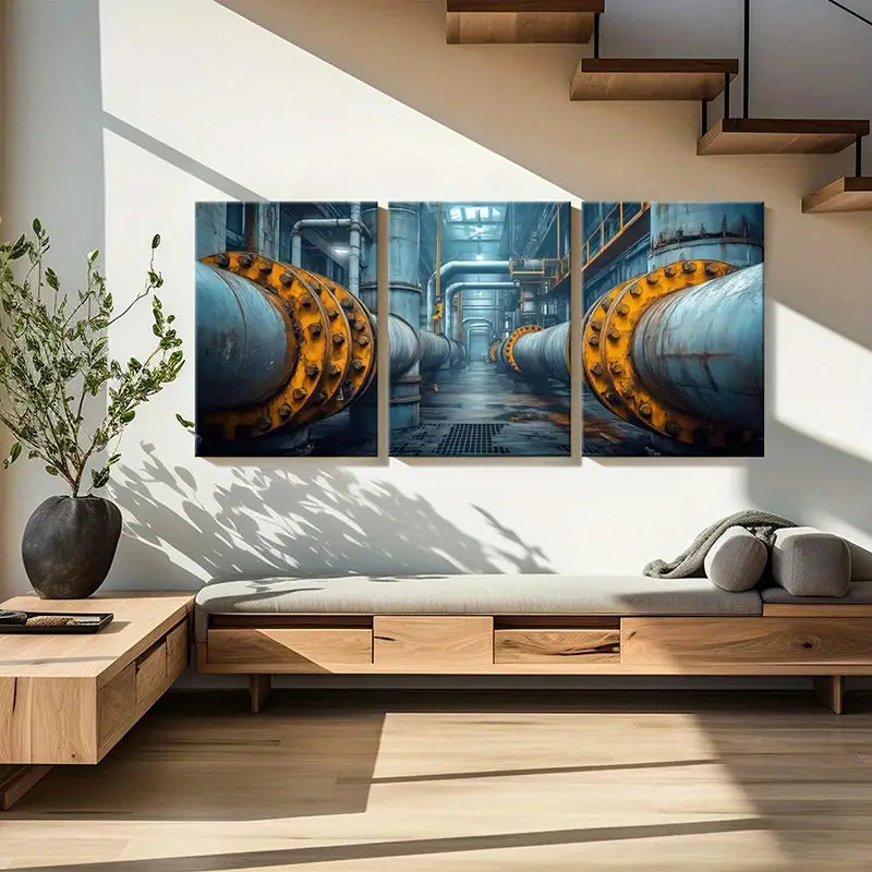 3pcs Factory-Themed Triptych Panels Metal Print Ready to Hang Art