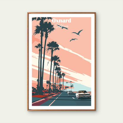 USA Oxnard California Retro Sunset Palms Travel Poster Print Wall Art