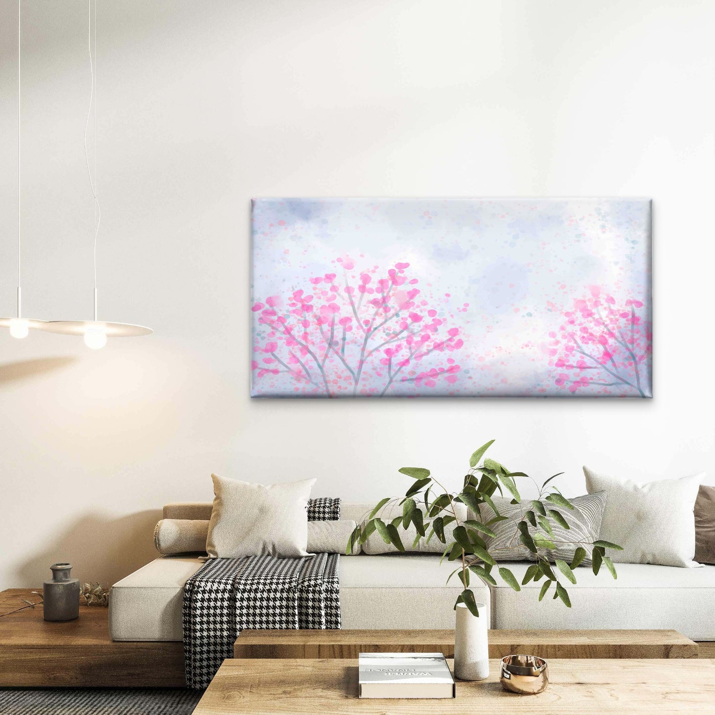 Cherry Tree Pink Blossom Wall Art Canvas Office Home Room Framed 120x60cm - Bella Home Decor