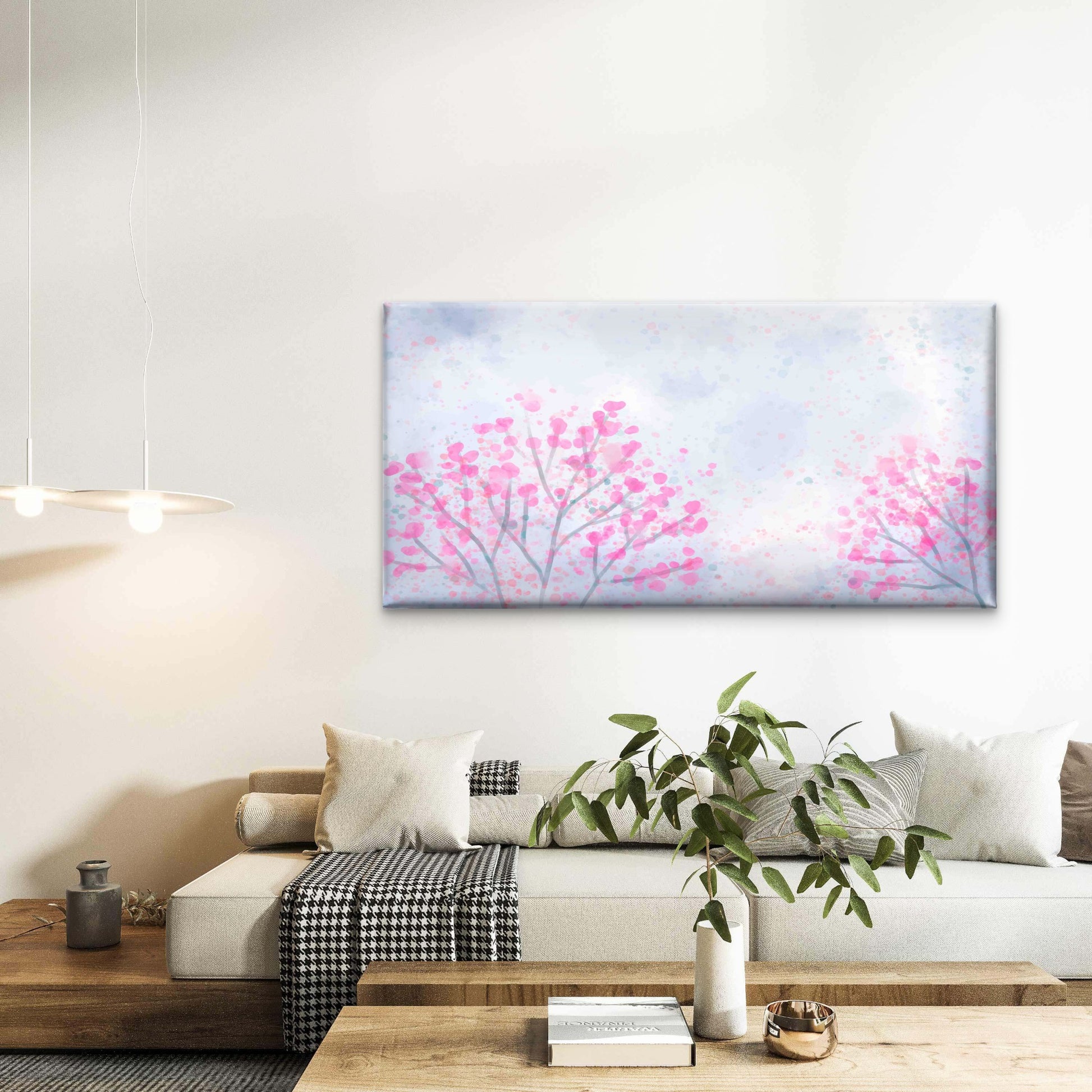 Cherry Tree Pink Blossom Wall Art Canvas Office Home Room Framed 120x60cm - Bella Home Decor